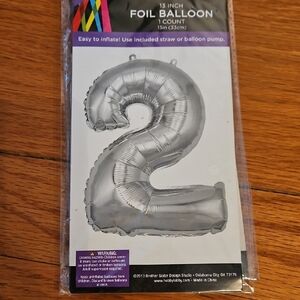 Silver Foil Number 2 Balloon, NWT